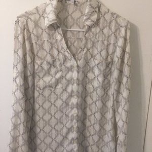 Express sheer button up shirt cute dog pattern